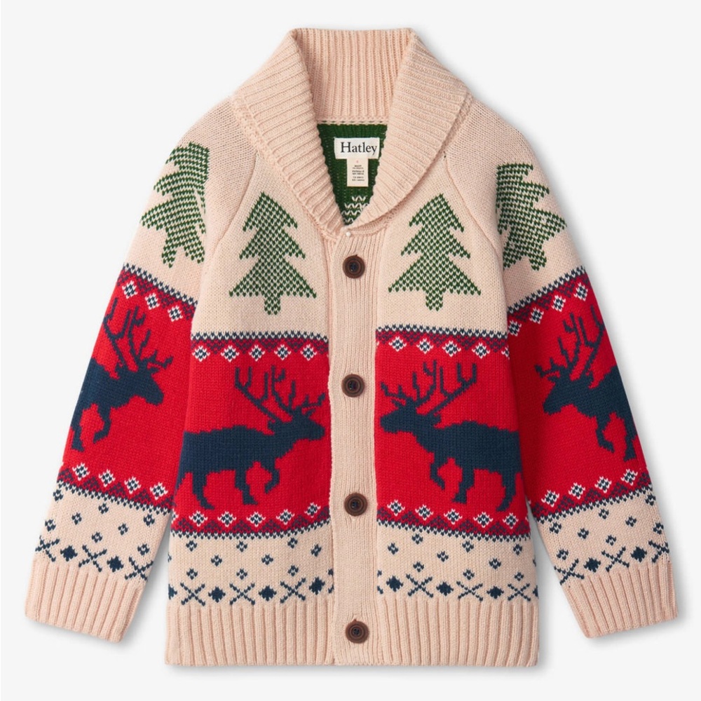 Hatley Holiday Elk Shawl Collar Cardigan